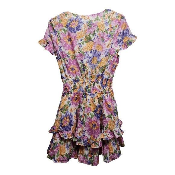 ✨‎ ANGEL BIBA White Floral Boho Babydoll Wrap Mini Dress – 100% Cotton, Size 8, - Picture 2 of 12